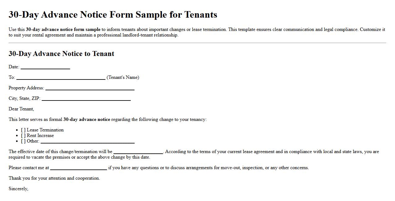 30-day advance notice form sample for tenants image preview