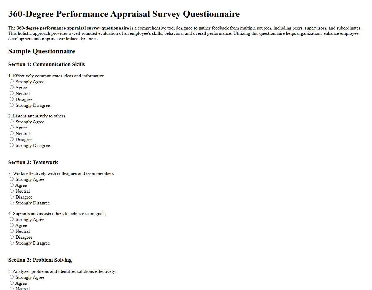 360-degree performance appraisal survey questionnaire image preview
