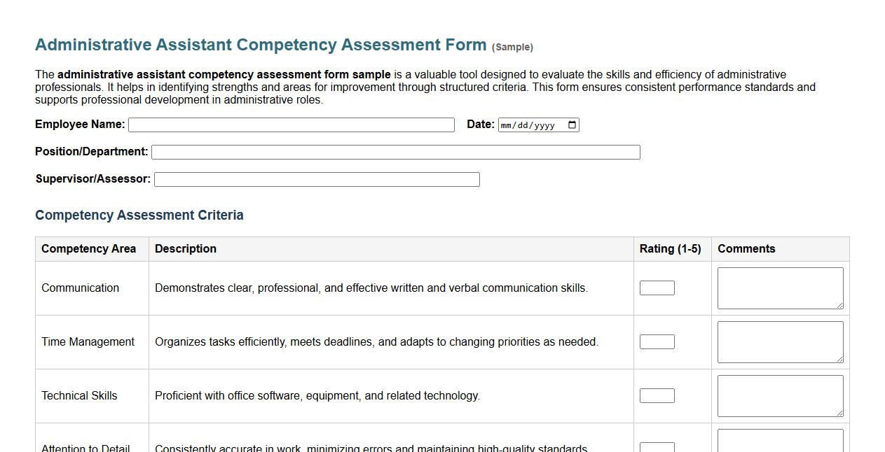 administrative assistant competency assessment form sample image preview