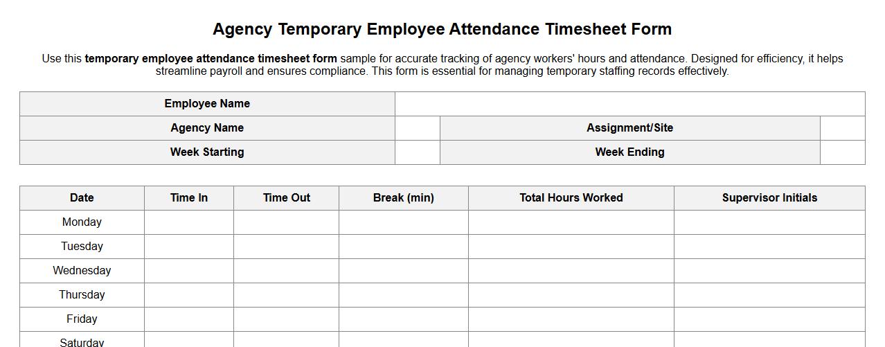 agency temporary employee attendance timesheet form sample image preview