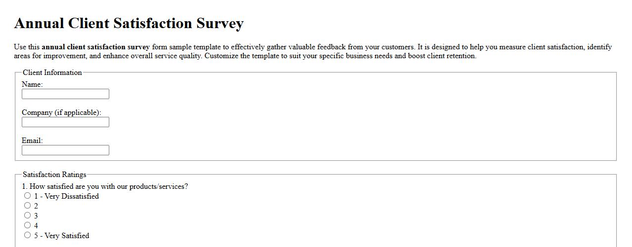 annual client satisfaction survey form sample template image preview