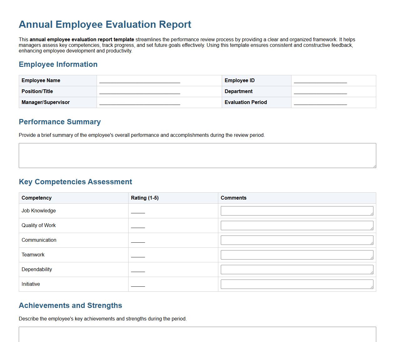 annual employee evaluation report template image preview