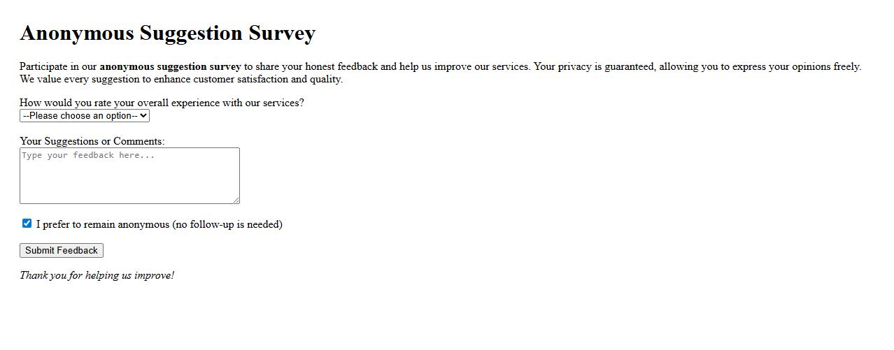 anonymous suggestion survey for customer feedback image preview