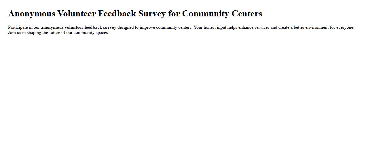Anonymous volunteer feedback survey for community centers image preview
