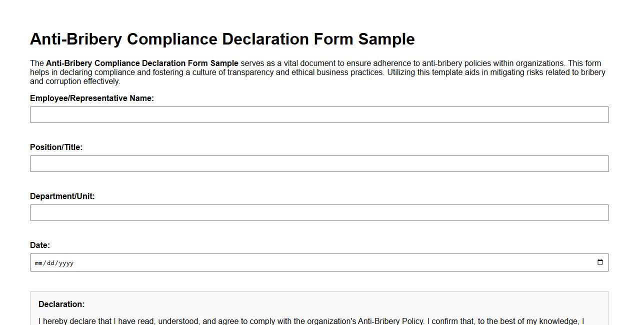 Anti-Bribery Compliance Declaration Form Sample image preview