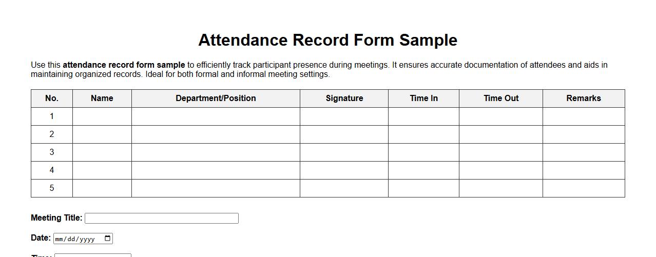 attendance record form sample for meetings image preview