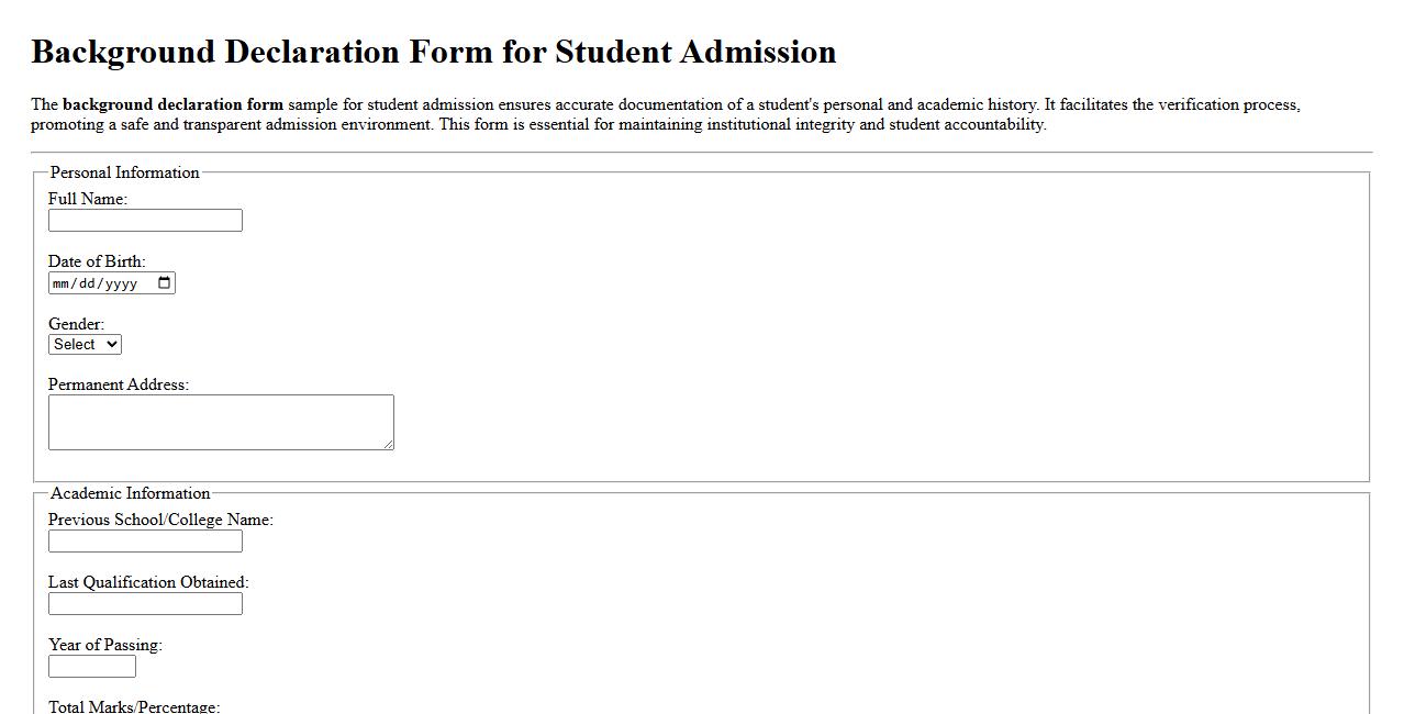 Background declaration form sample for student admission image preview