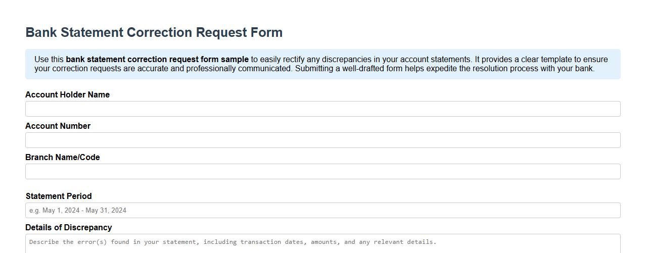 bank statement correction request form sample image preview