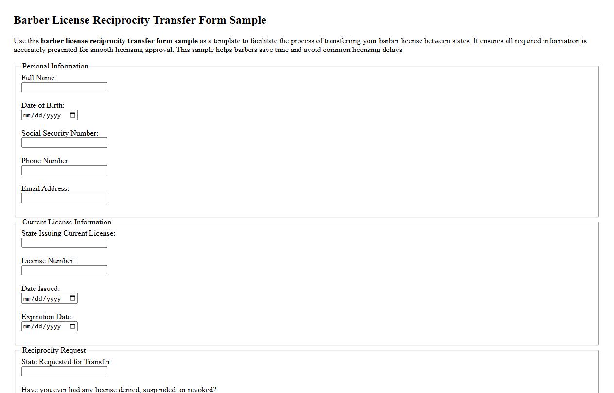 barber license reciprocity transfer form sample image preview
