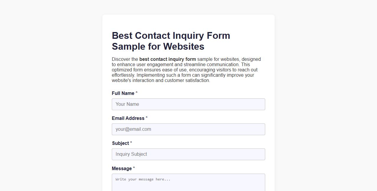 Best contact inquiry form sample for websites image preview