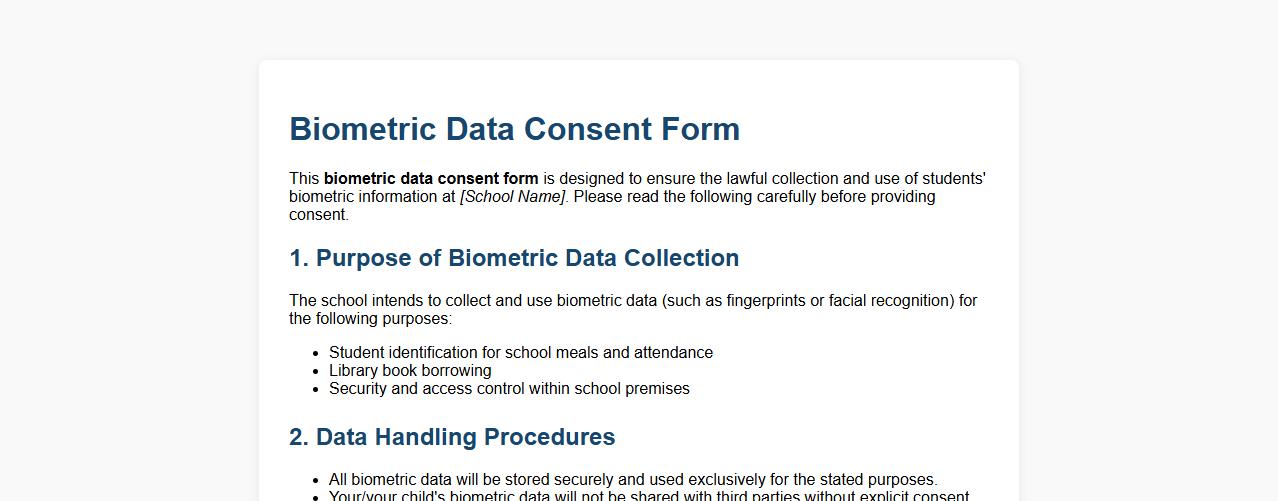 biometric data consent form sample for schools image preview
