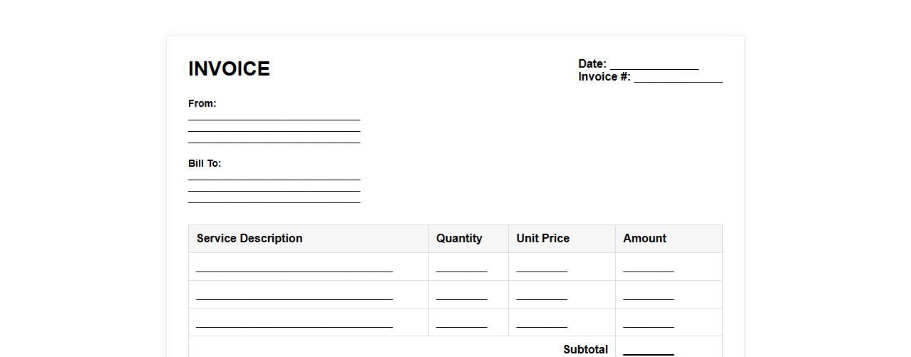 Blank printable invoice example for services image preview