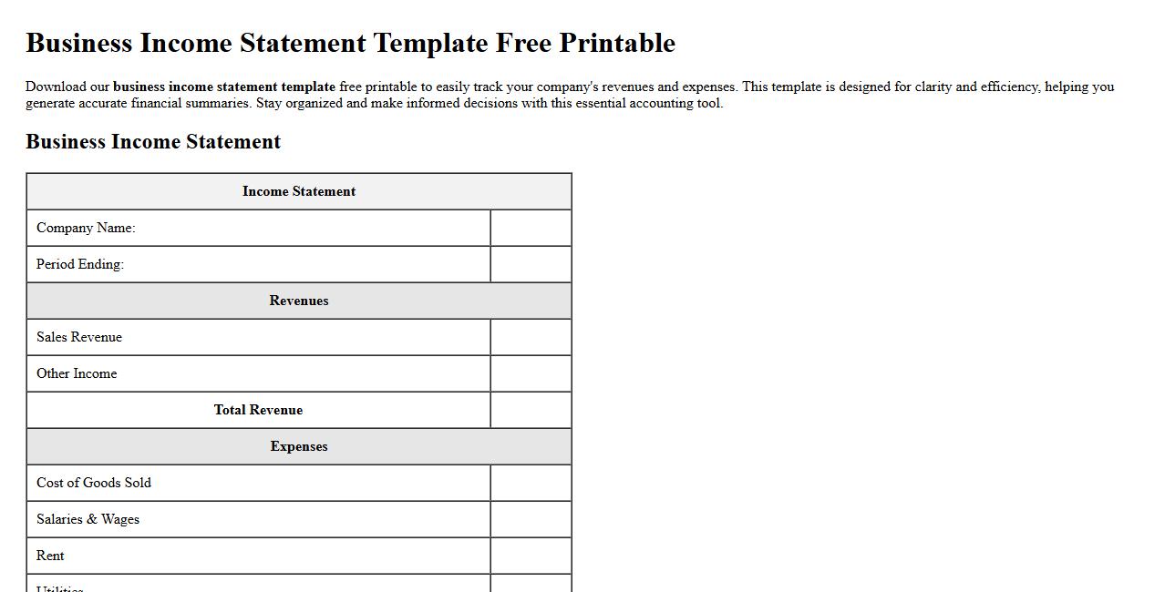 Business income statement template free printable image preview