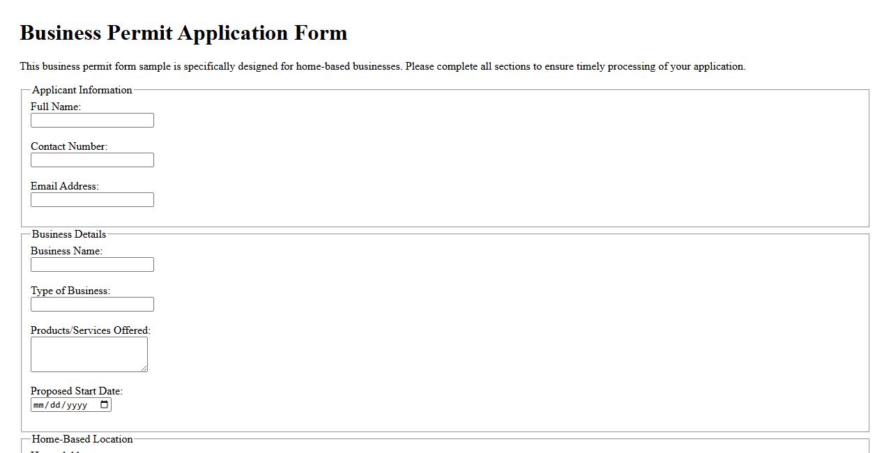 business permit form sample for home-based business image preview
