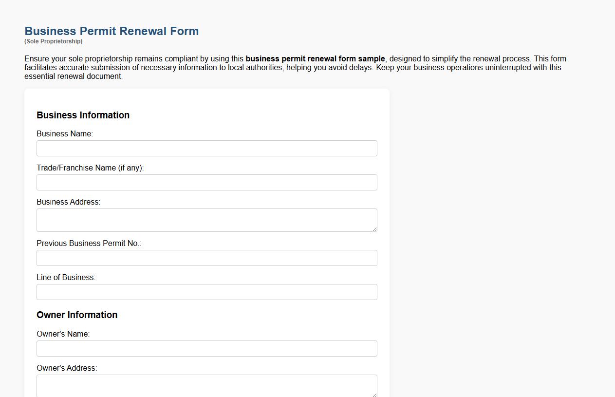business permit renewal form sample for sole proprietorship image preview