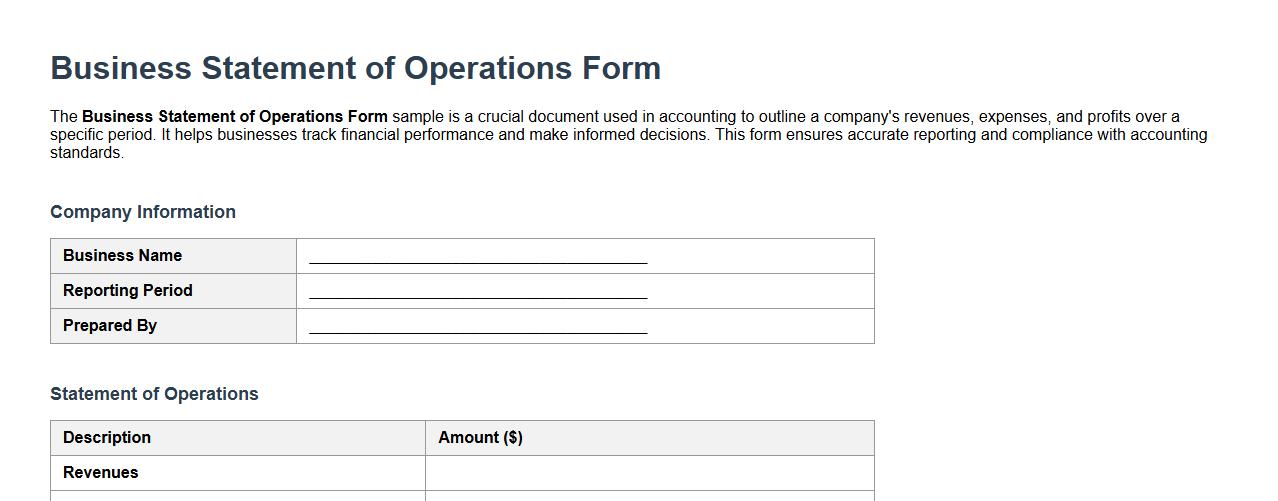 Business statement of operations form sample for accounting image preview
