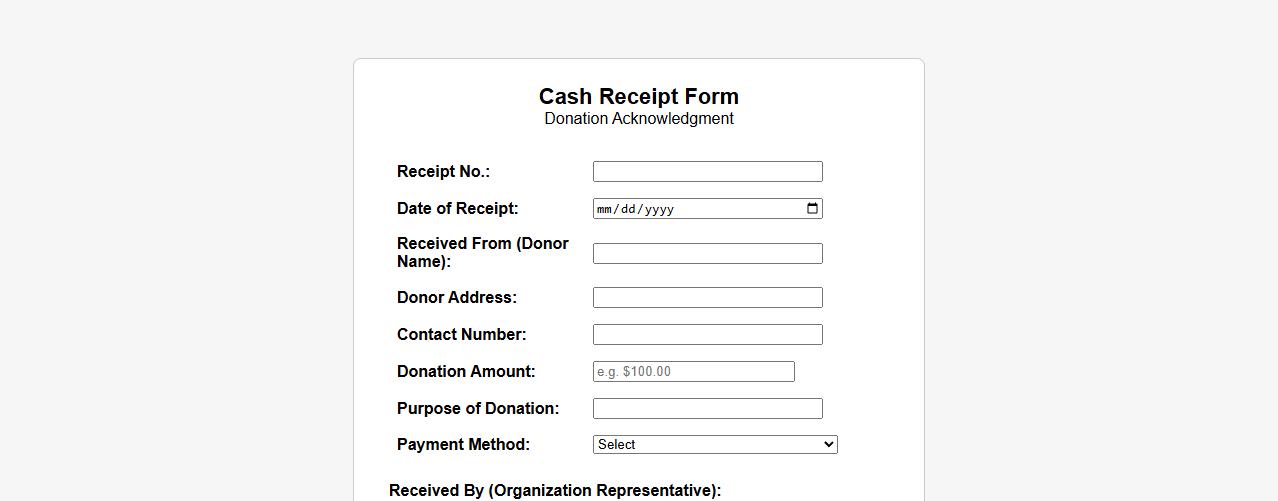 cash receipt form sample for donation acknowledgment image preview
