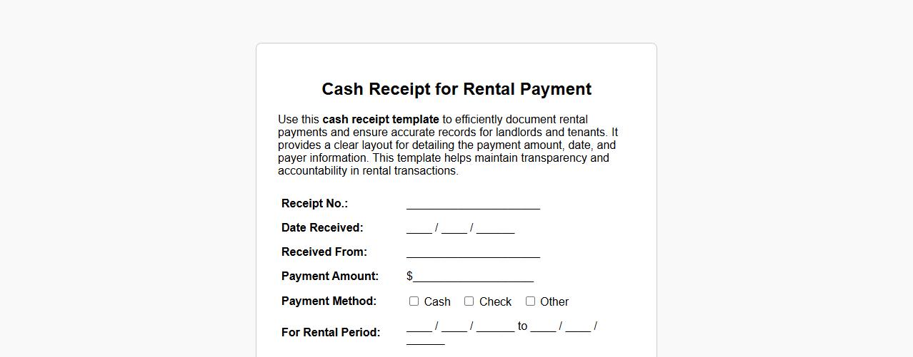 Cash receipt template for rental payments image preview
