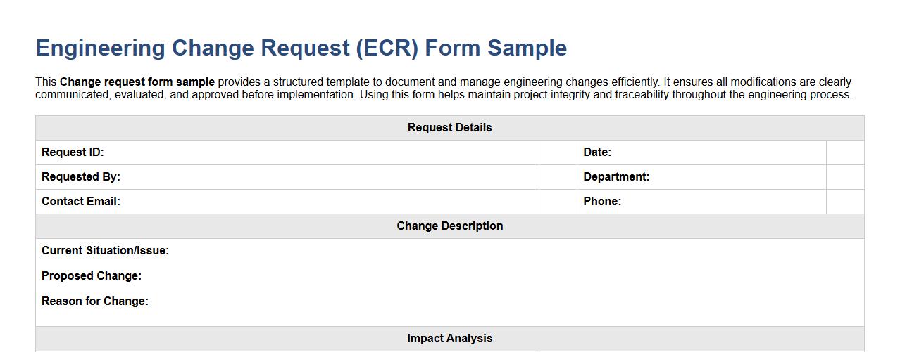 Change request form sample for engineering changes image preview