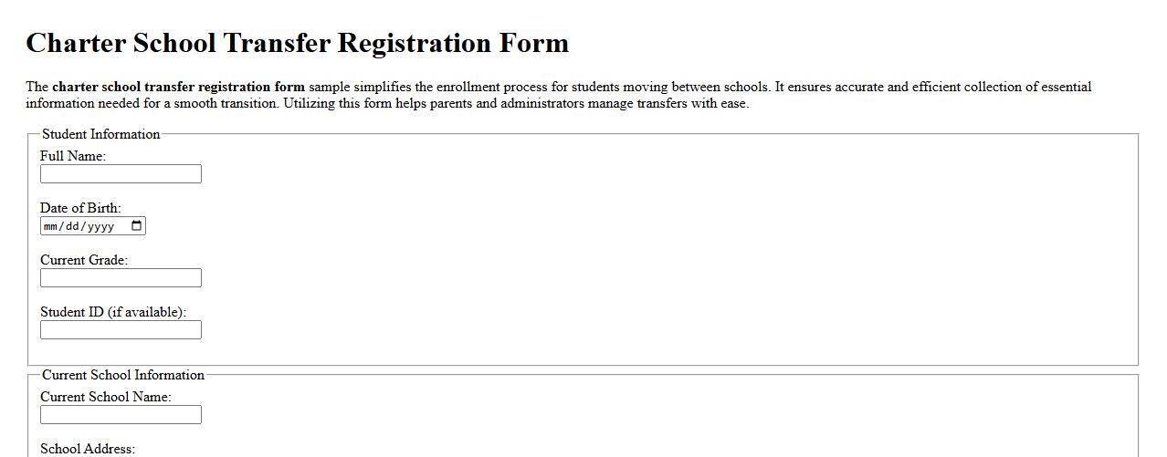 Charter school transfer registration form sample image preview