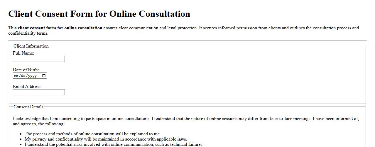 client consent form sample for online consultation image preview
