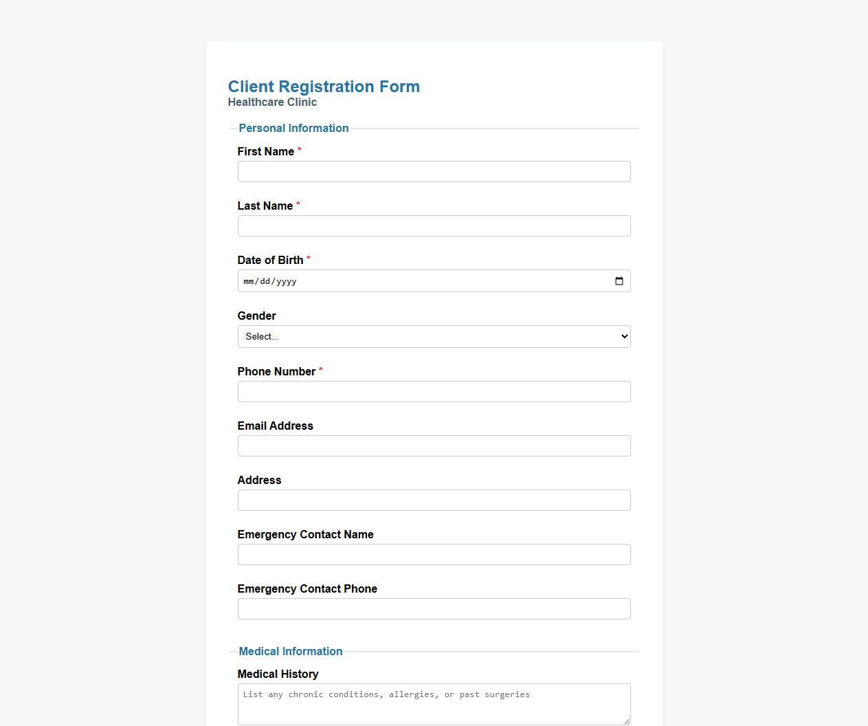 client registration form sample for healthcare clinic image preview