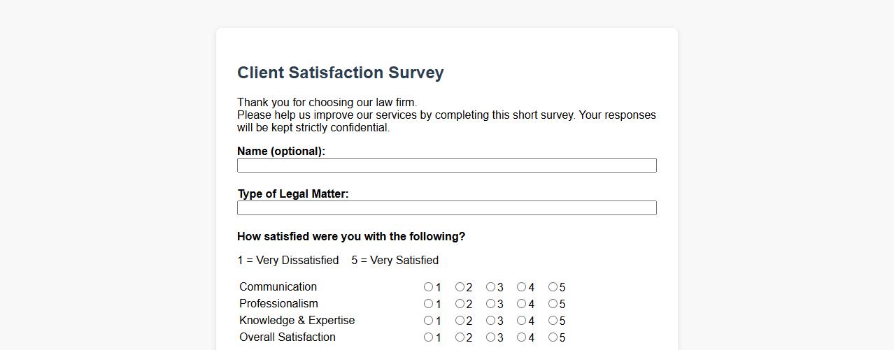 client satisfaction survey form sample for law firms image preview
