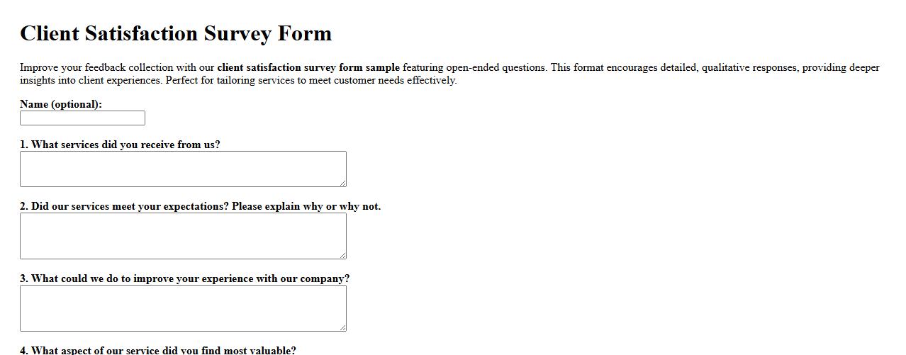 client satisfaction survey form sample with open ended questions image preview