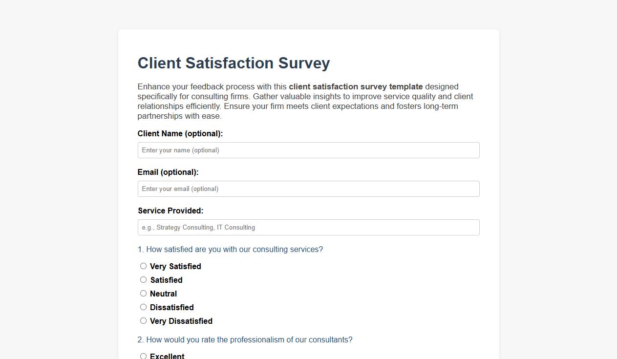 Client satisfaction survey template for consulting firms image preview