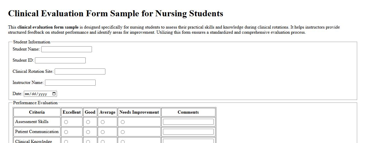 Clinical evaluation form sample for nursing students image preview
