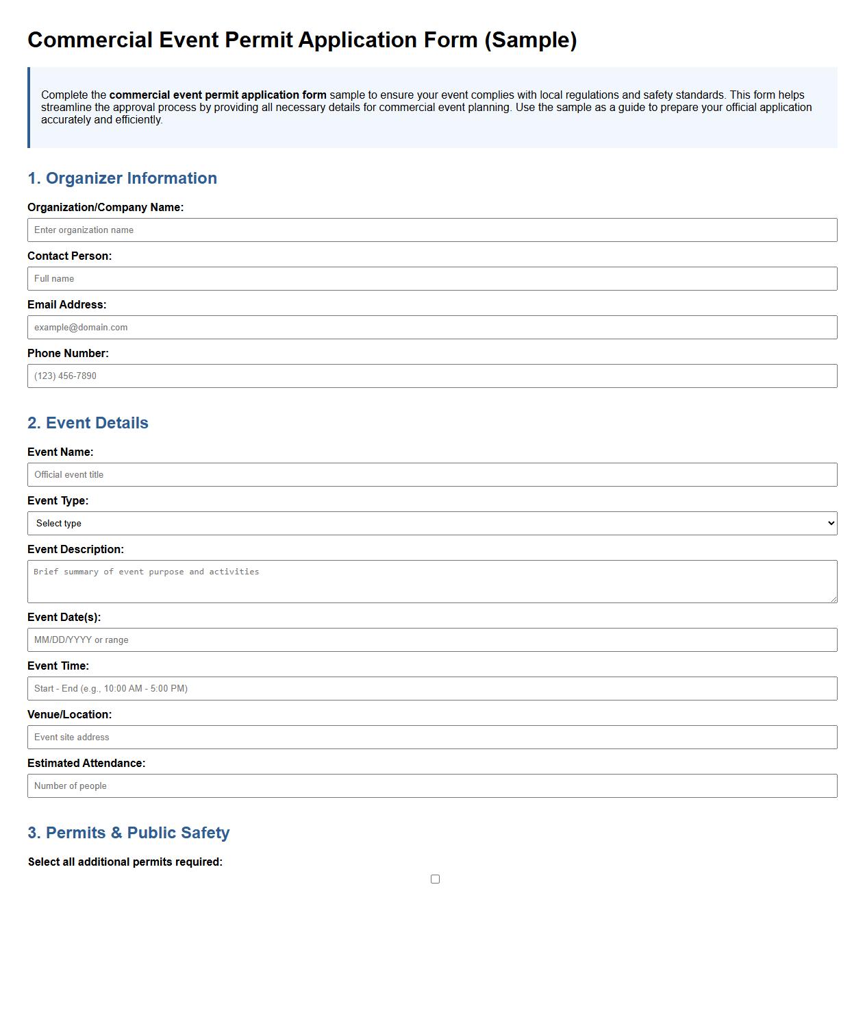 commercial event permit application form sample image preview