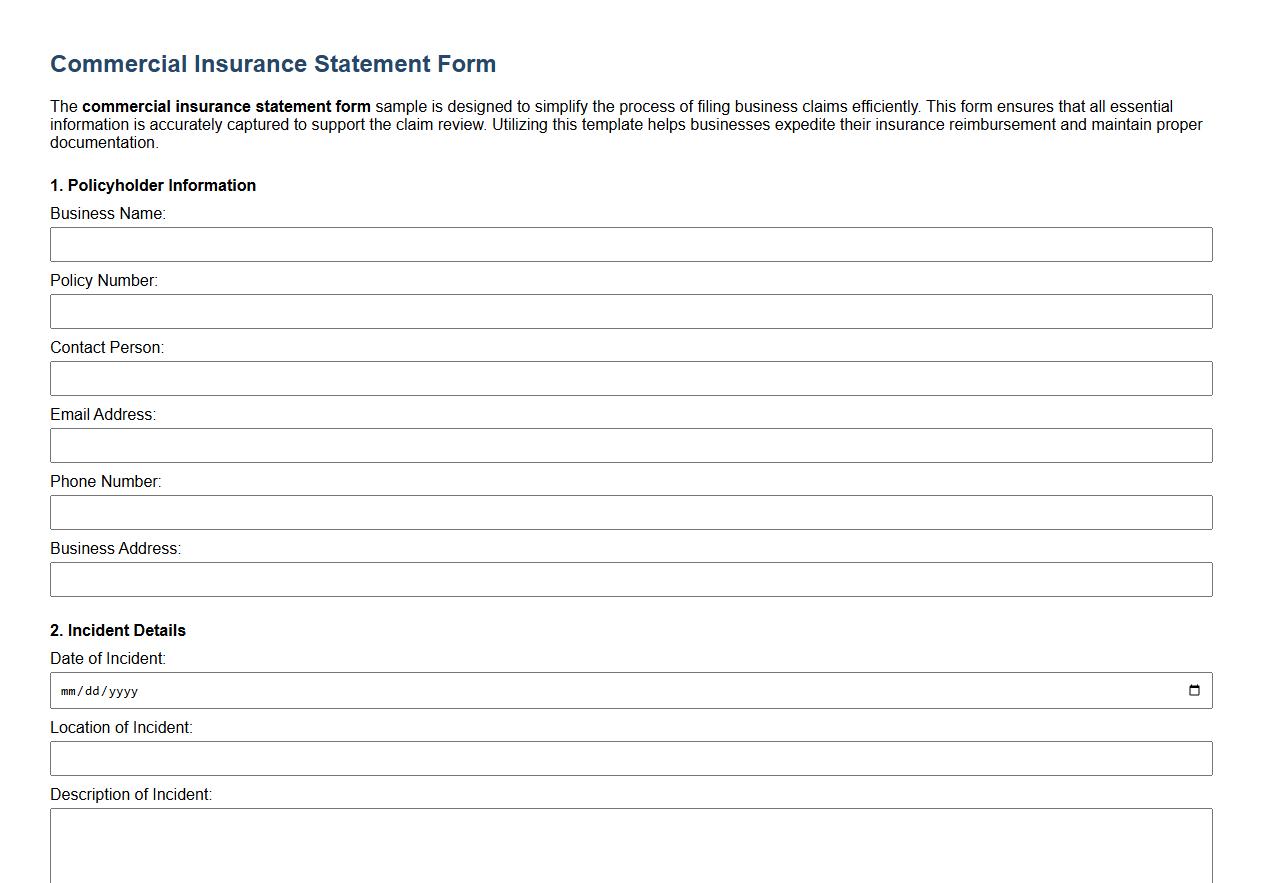 Commercial insurance statement form sample for business claims image preview