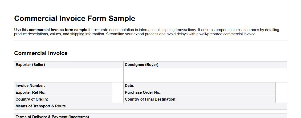 commercial invoice form sample for international shipping image preview