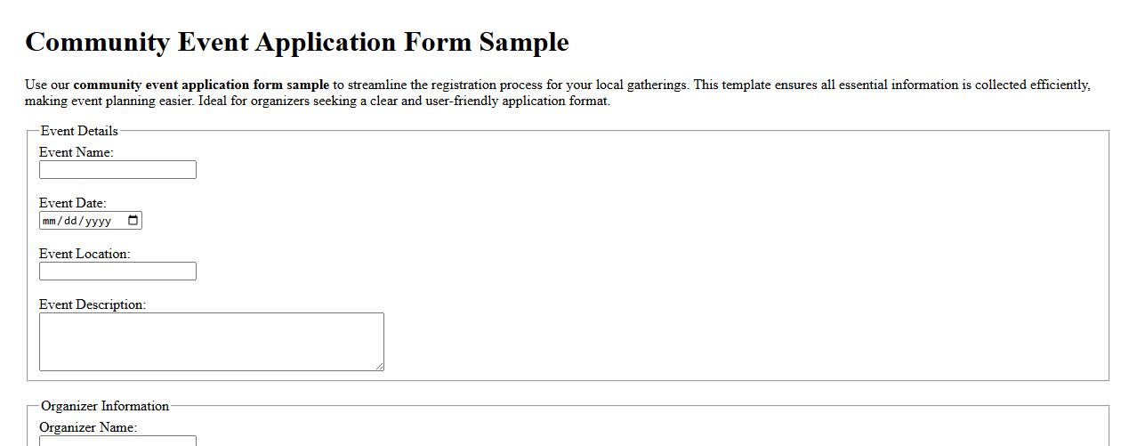 Community event application form sample image preview