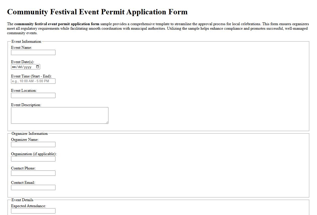 community festival event permit application form sample image preview