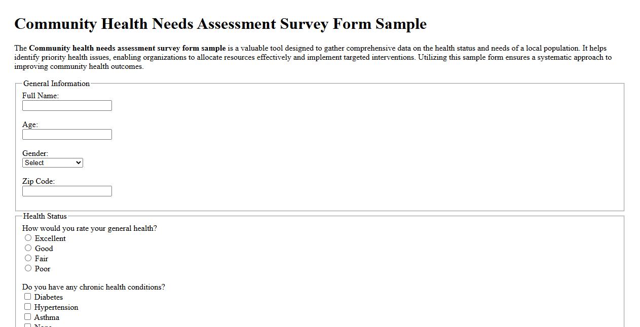 Community health needs assessment survey form sample image preview