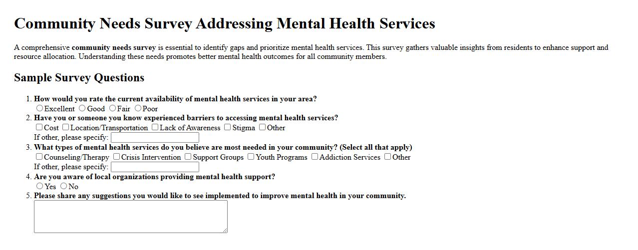 Community needs survey addressing mental health services image preview