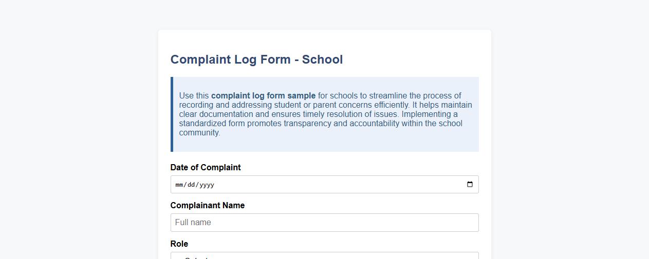 complaint log form sample for schools image preview