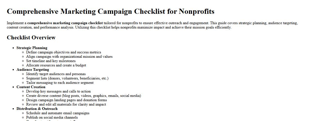 Comprehensive marketing campaign checklist for nonprofits image preview