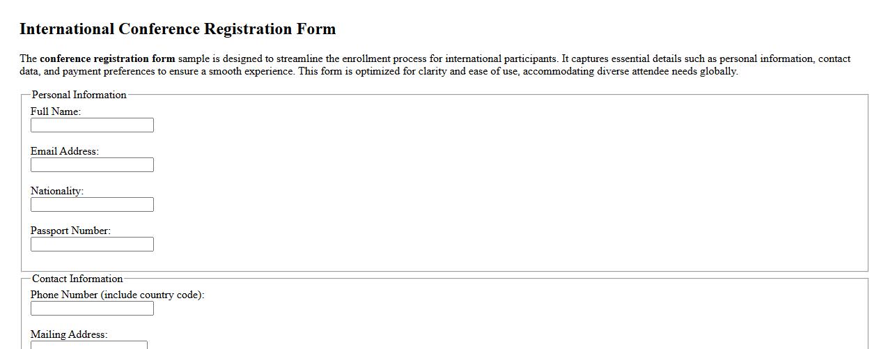 Conference registration form sample for international participants image preview