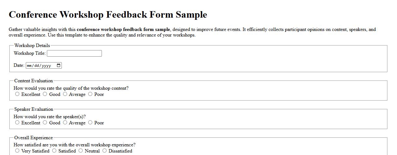 Conference workshop feedback form sample image preview