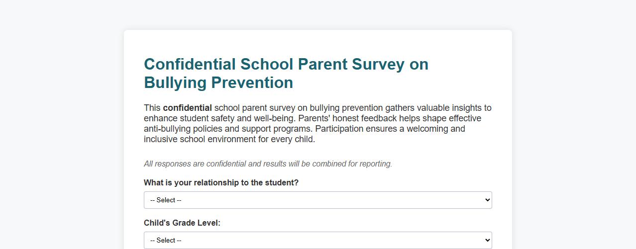 confidential school parent survey on bullying prevention image preview