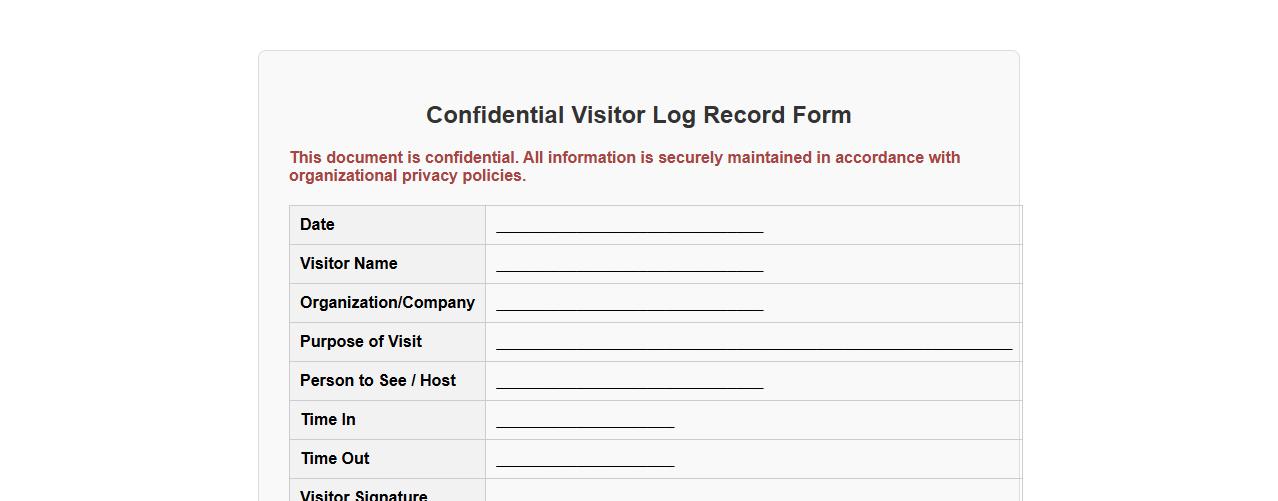 confidential visitor log record form sample template image preview