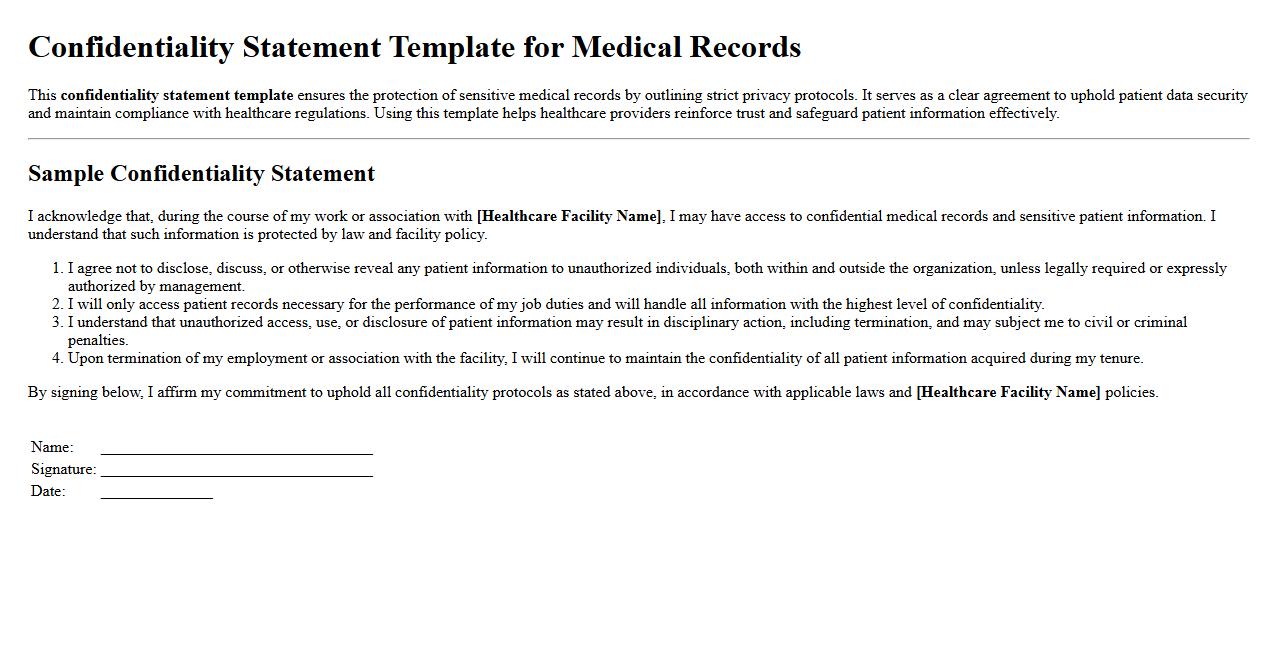 Confidentiality statement template for medical records image preview