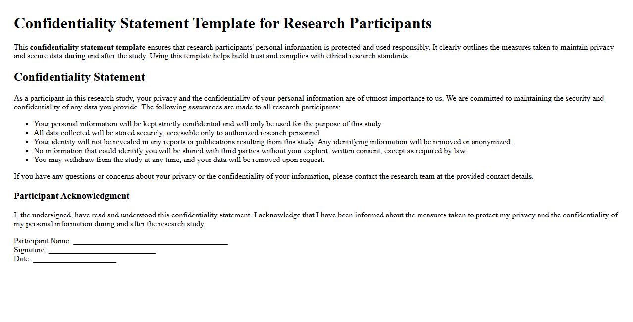 Confidentiality statement template for research participants image preview