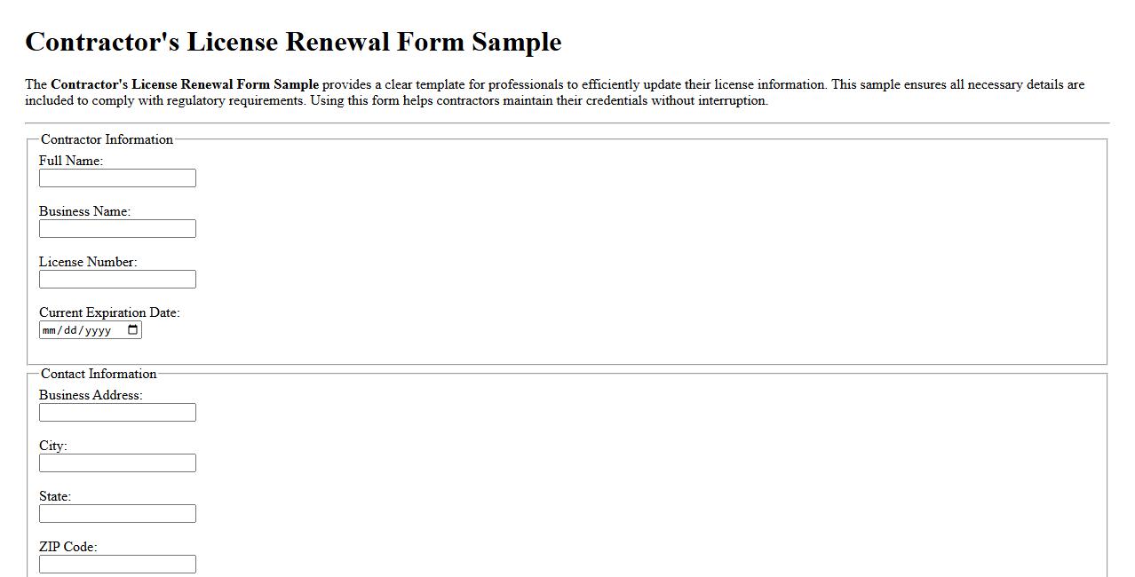 Contractor’s License Renewal Form Sample image preview