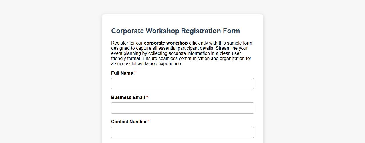 Corporate workshop registration form sample image preview