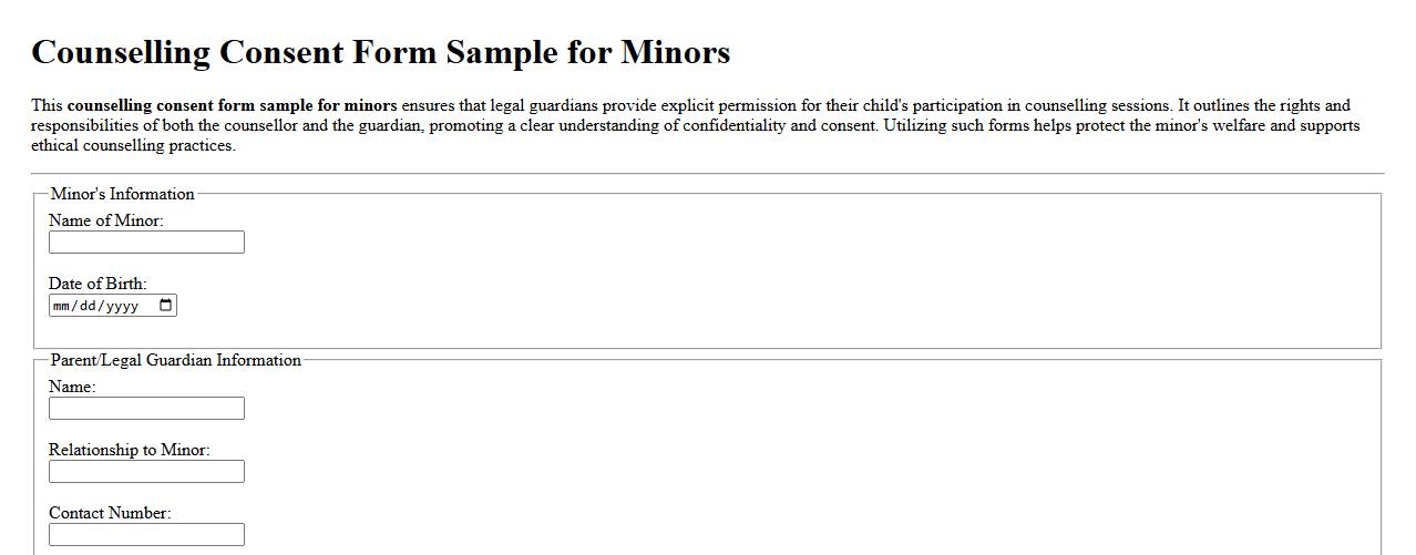 Counselling consent form sample for minors image preview