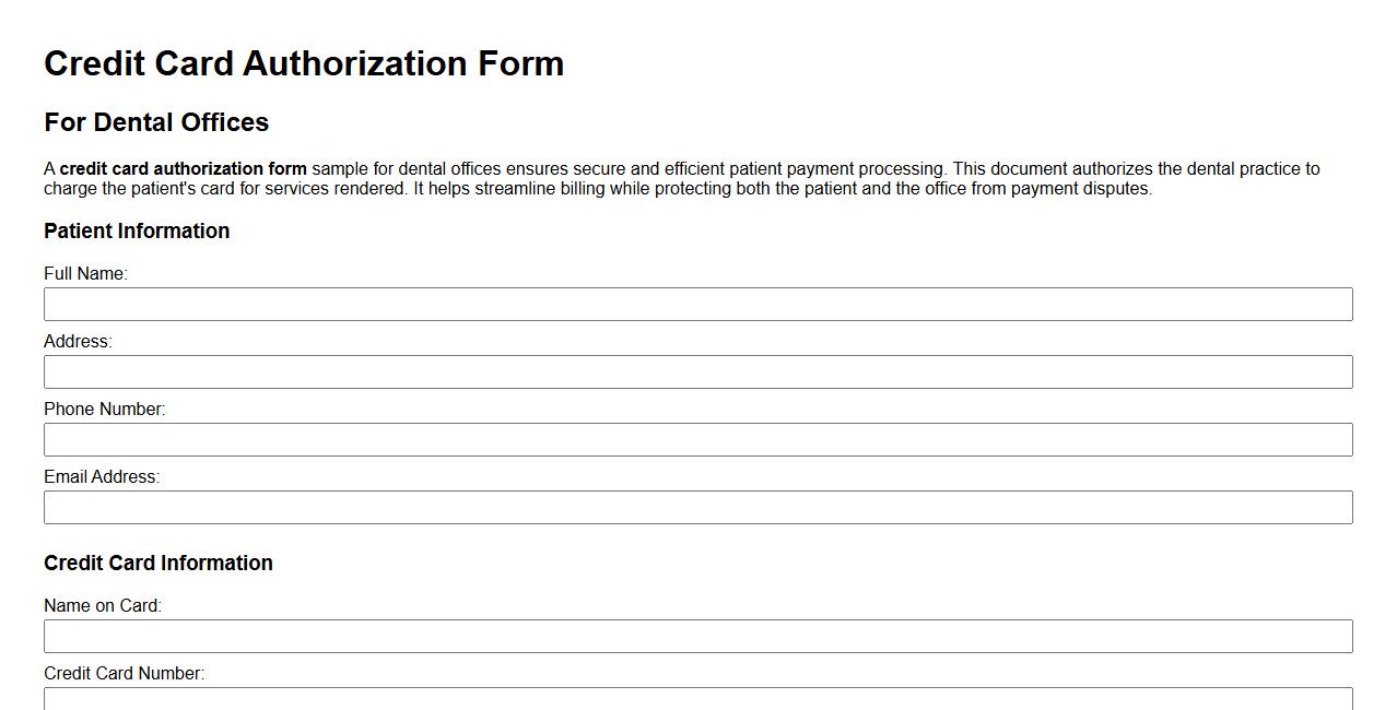 Credit card authorization form sample for dental offices image preview