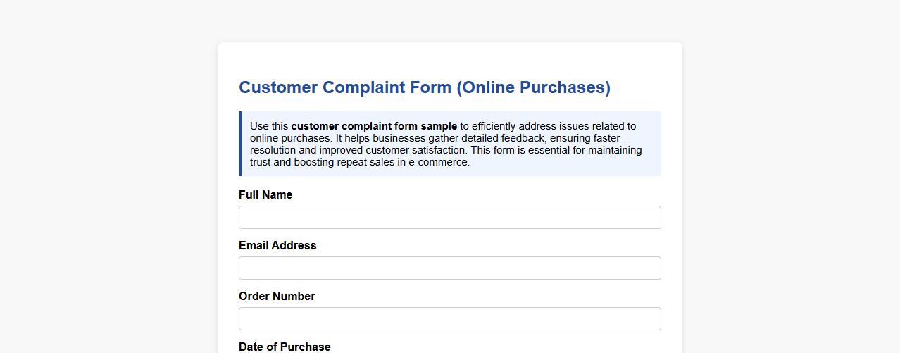 customer complaint form sample for online purchases image preview